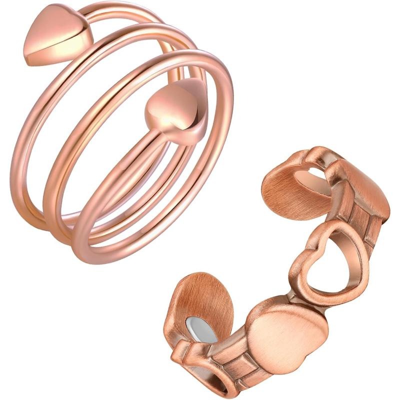 Rose-Tone Heart Ring Duo