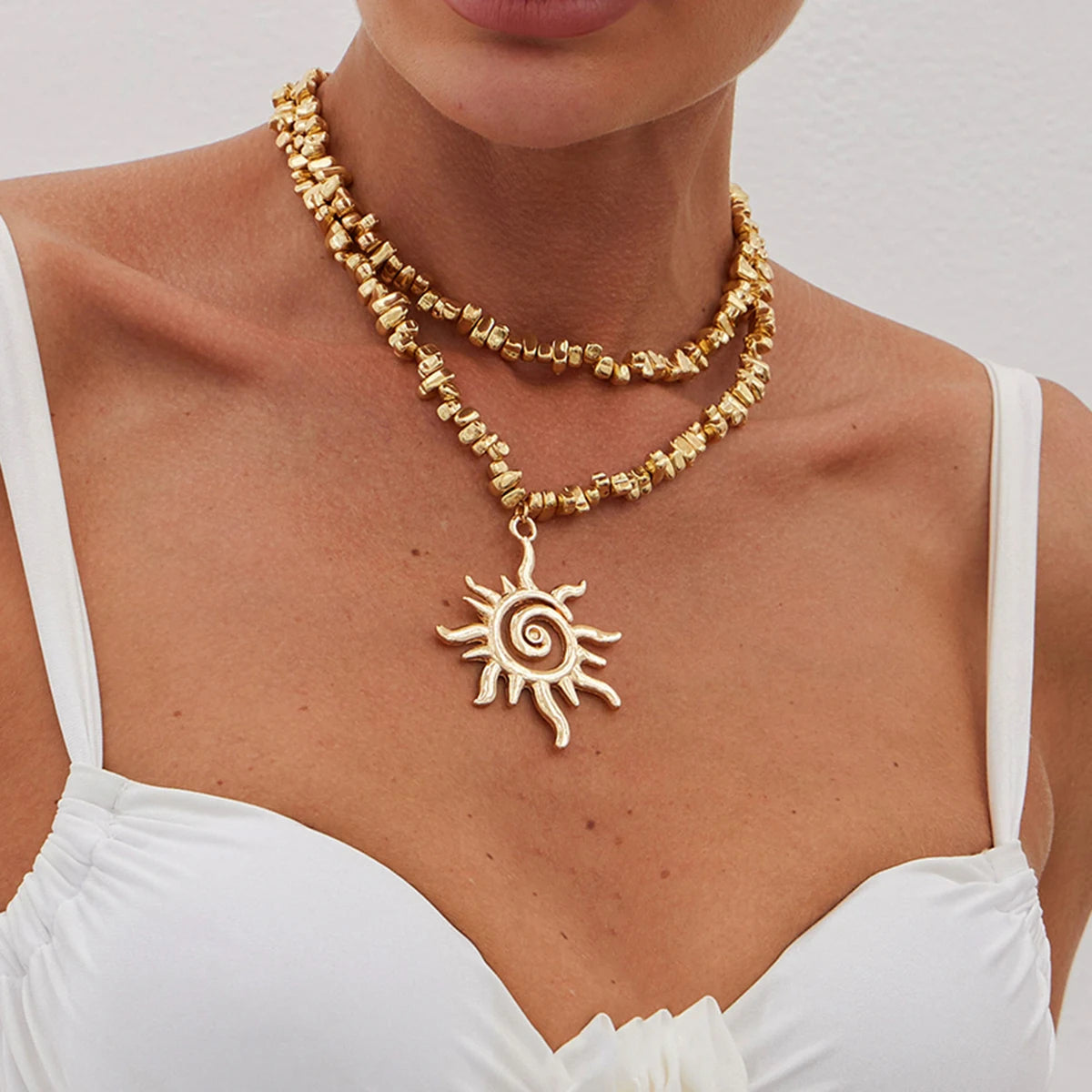 Spiral Sun Choker Necklace Duo