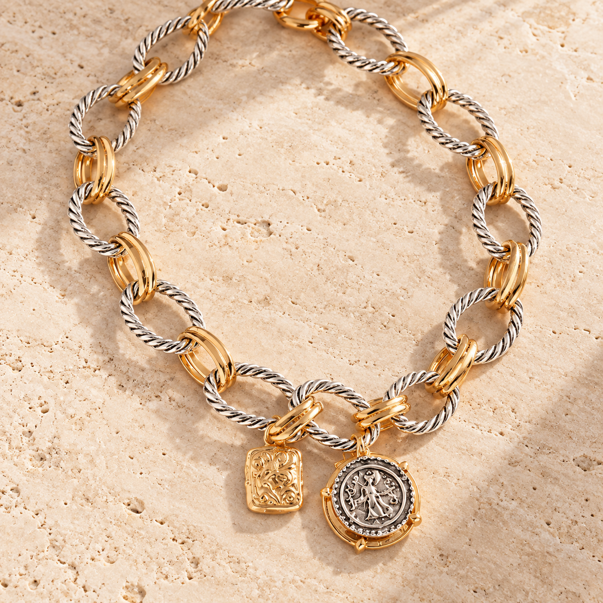 Dual Tone Chunky Coin Necklace