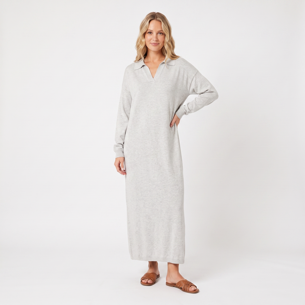 The Arabella Knit Polo Dress — front view