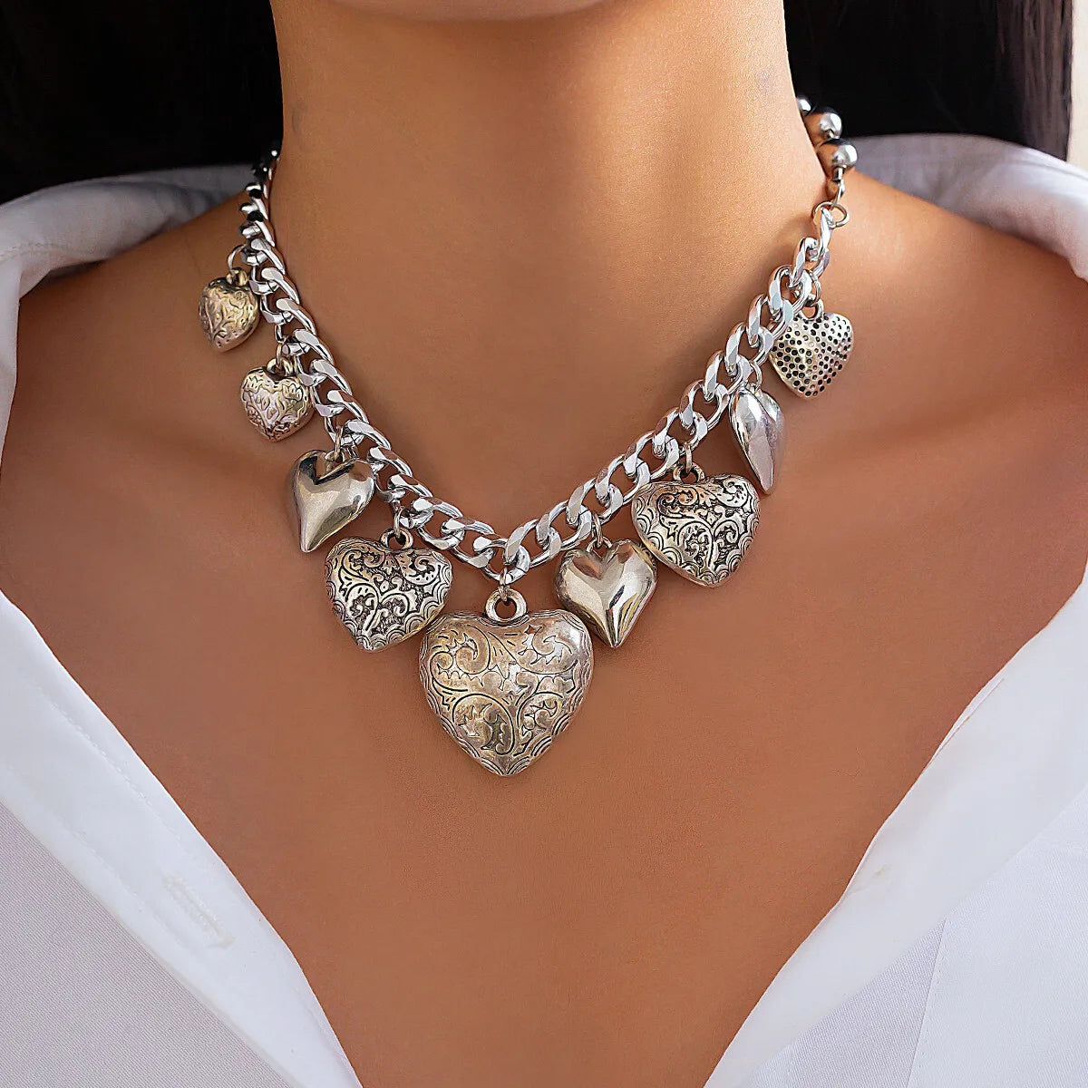 Statement Heart Necklace & Bracelet Set