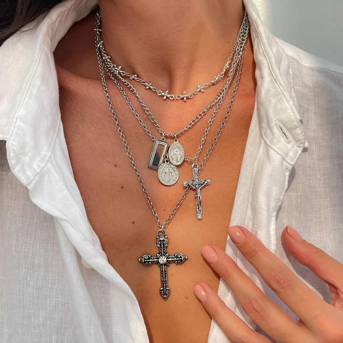 4 Piece Layered Cross Necklace