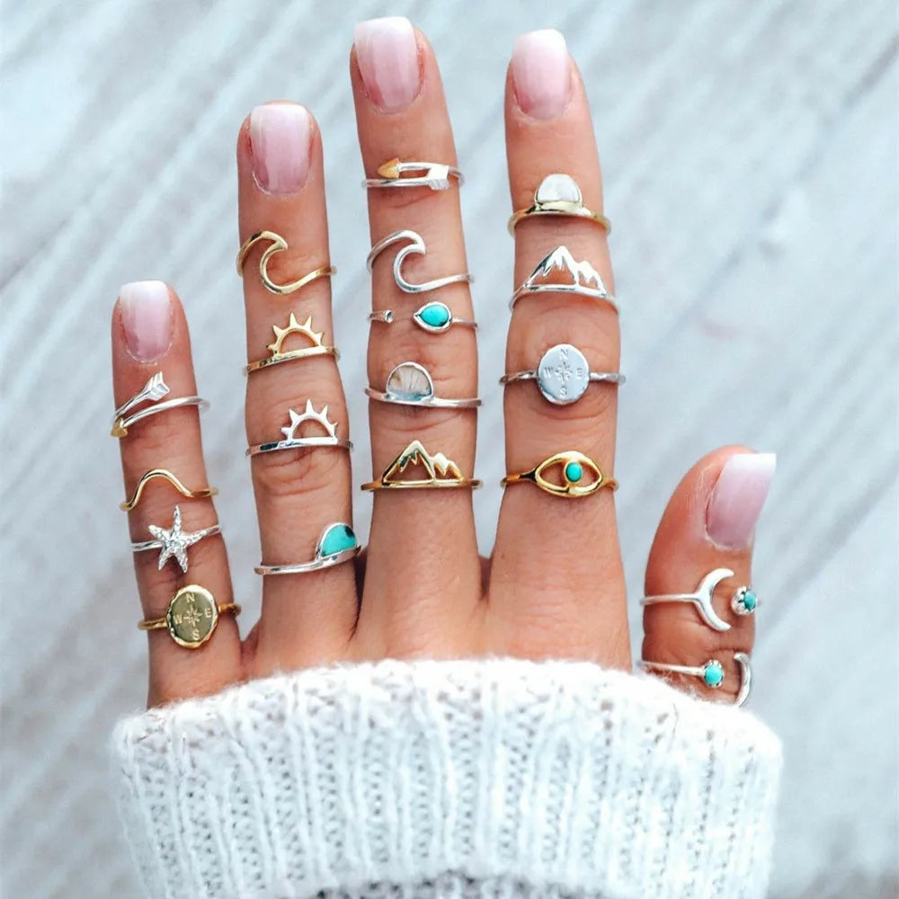 Vintage Celestial Knuckle Ring Set