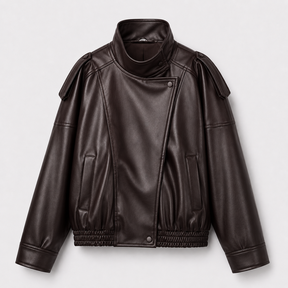 Cropped Faux Leather Bomber Jacket