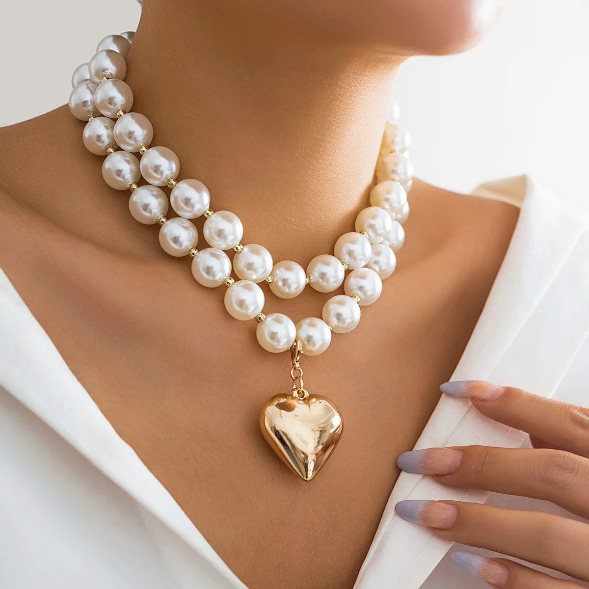 Chunky Beaded Heart Necklace Duo