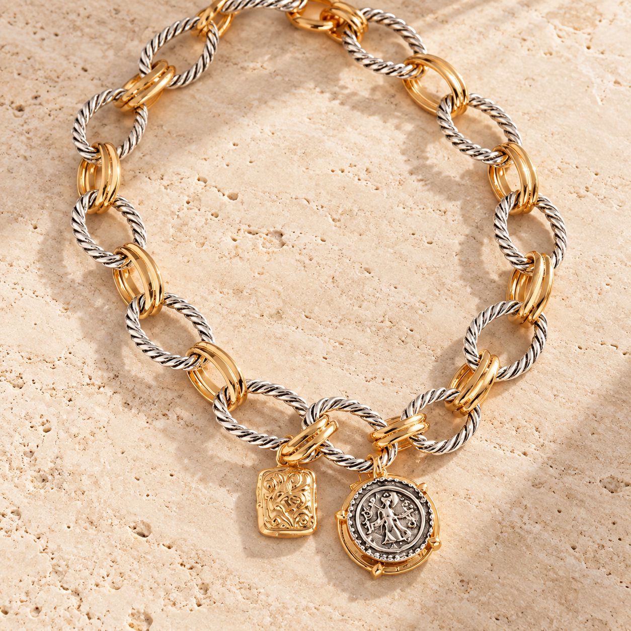 Dual Tone Chunky Coin Necklace
