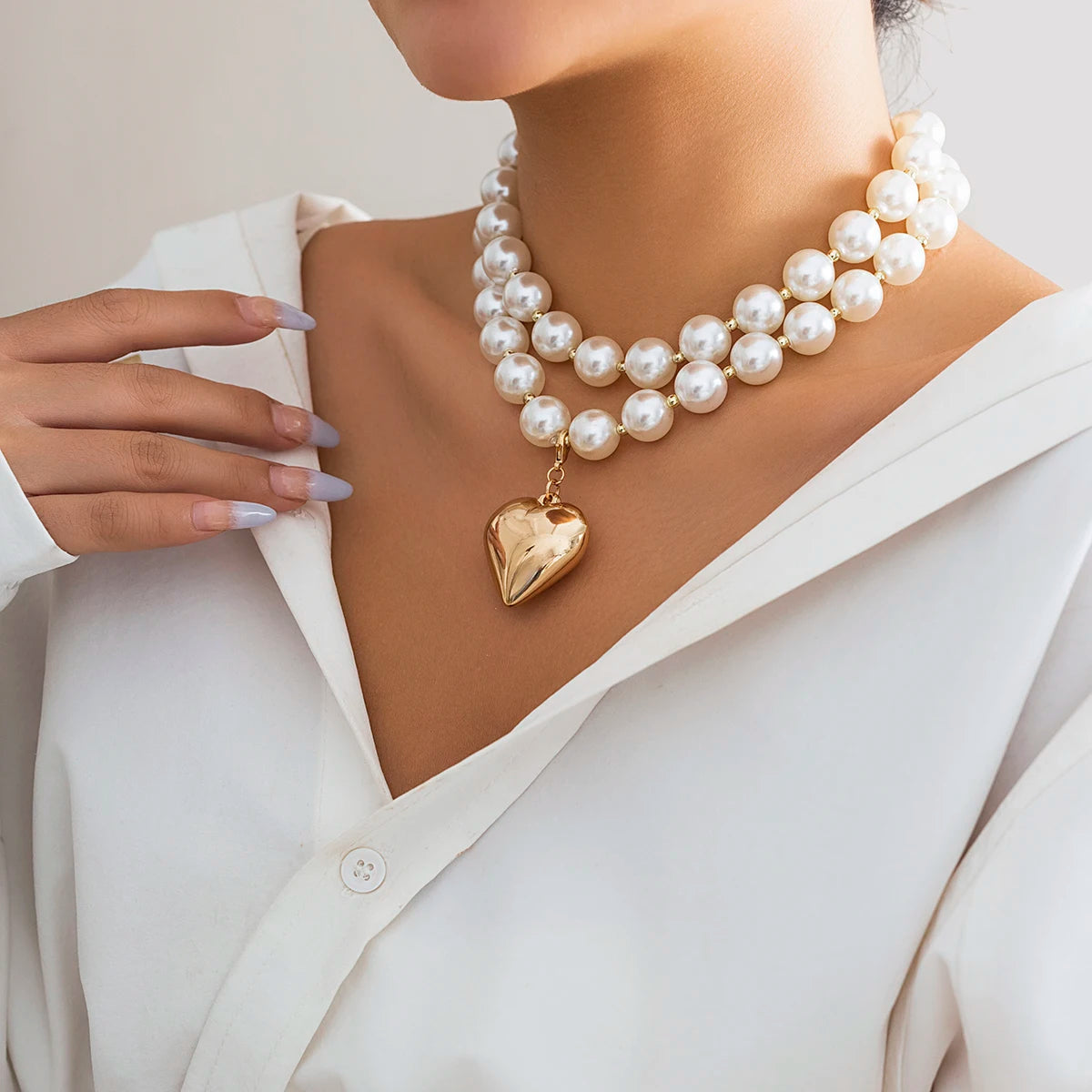 Chunky Beaded Heart Necklace Duo