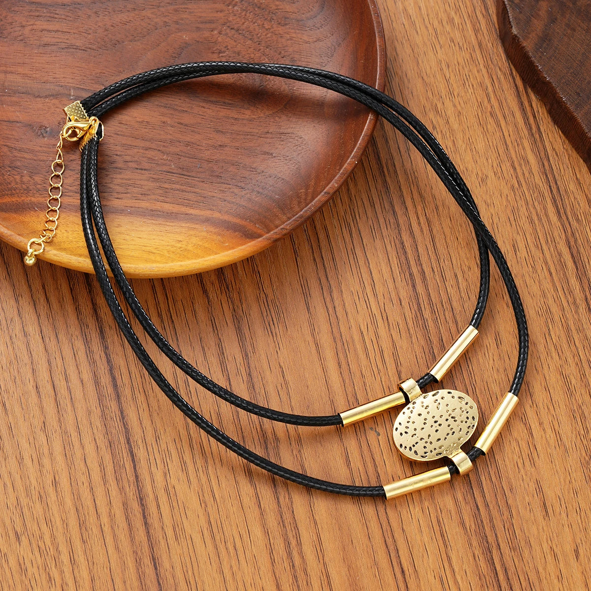 Textured Medallion Leather Necklace Duo