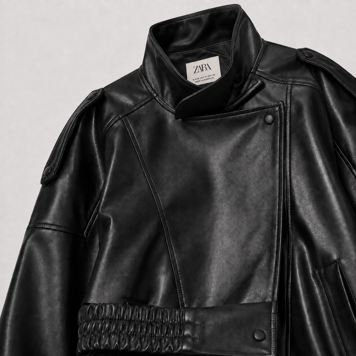 Cropped Faux Leather Bomber Jacket