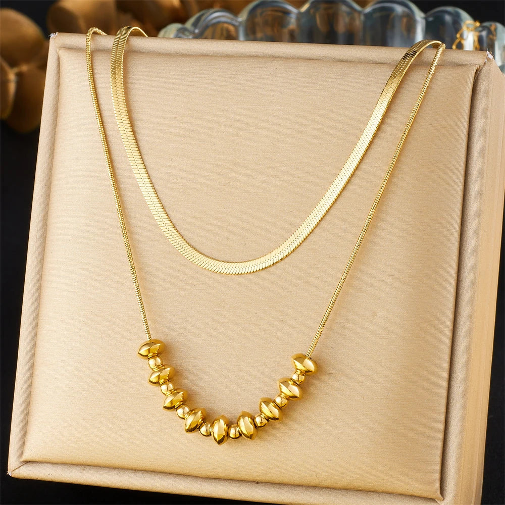 Herringbone & Bead Necklace Duo