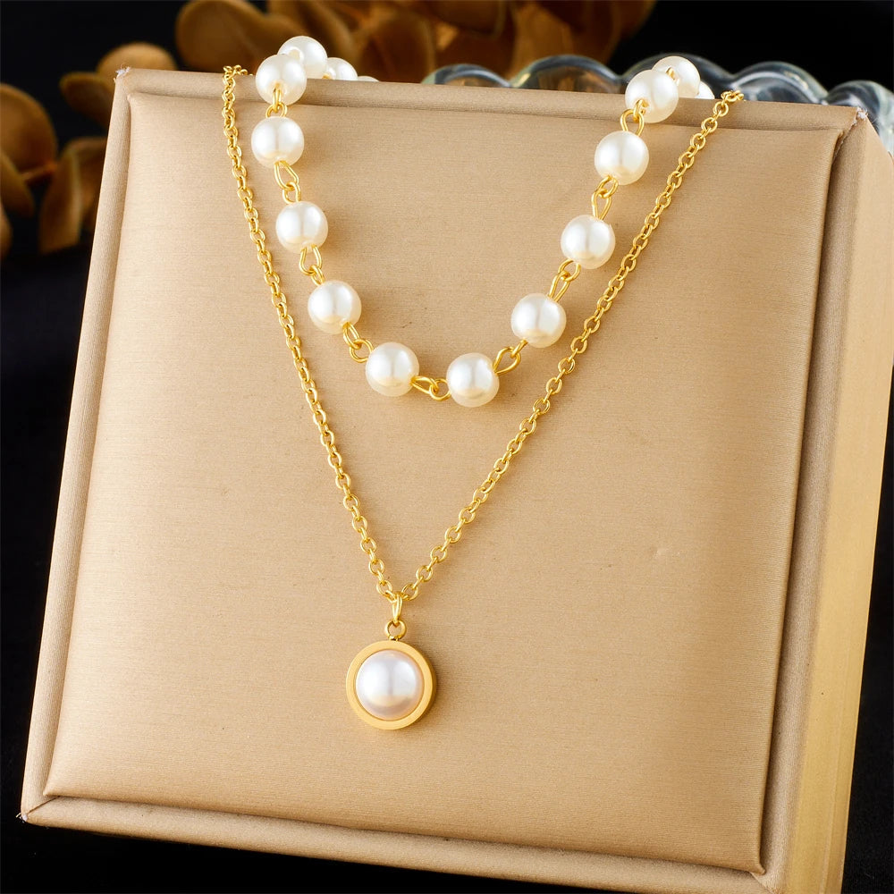 Pearl Bead & Pendant Necklace Duo