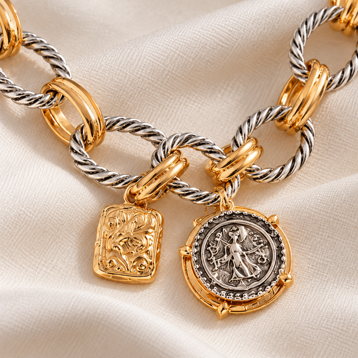 Dual Tone Chunky Coin Necklace