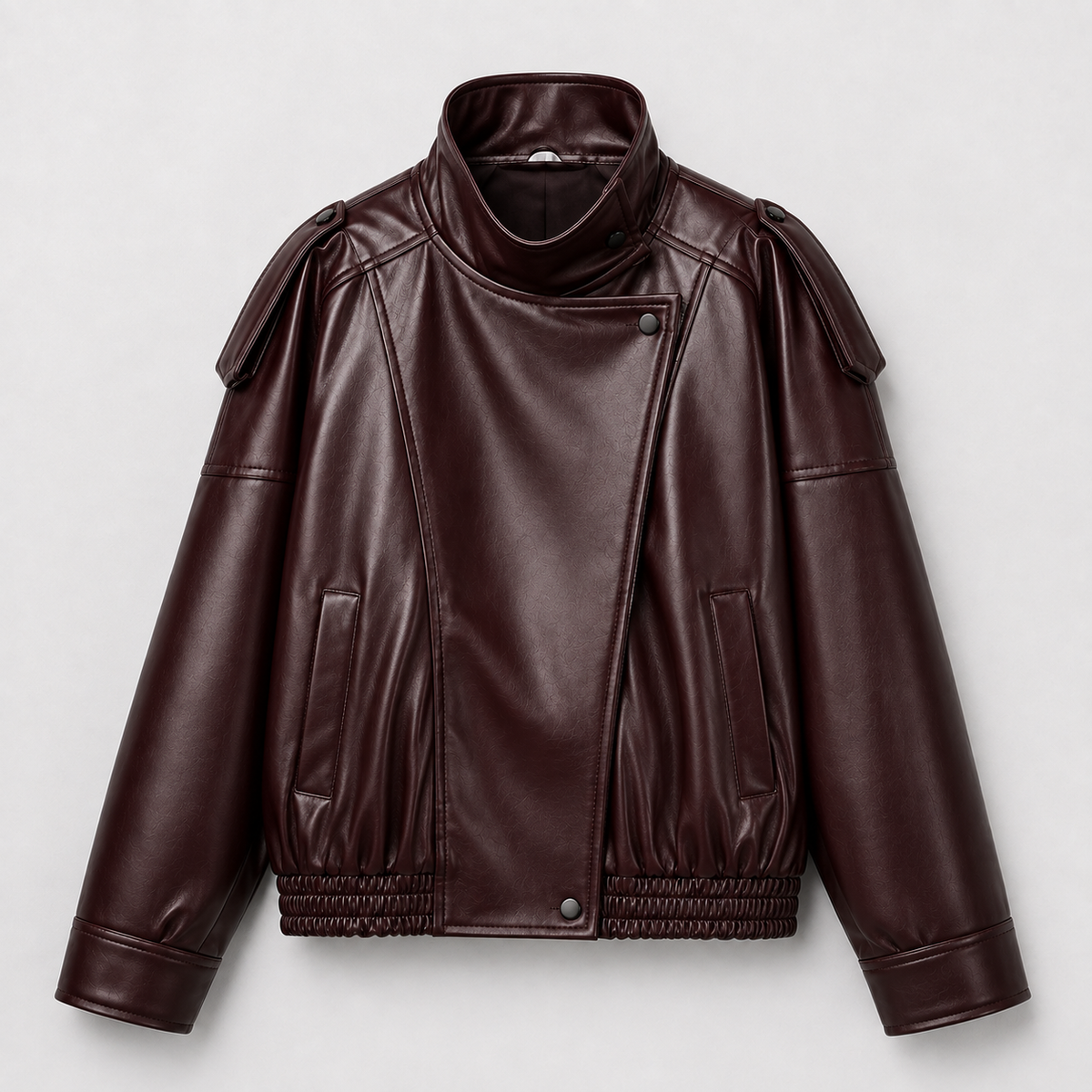 Cropped Faux Leather Bomber Jacket