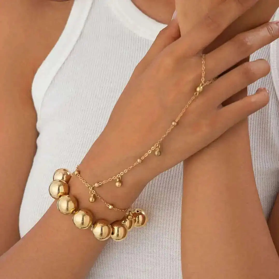 Gold Bead & Ring Chain Bracelet Set