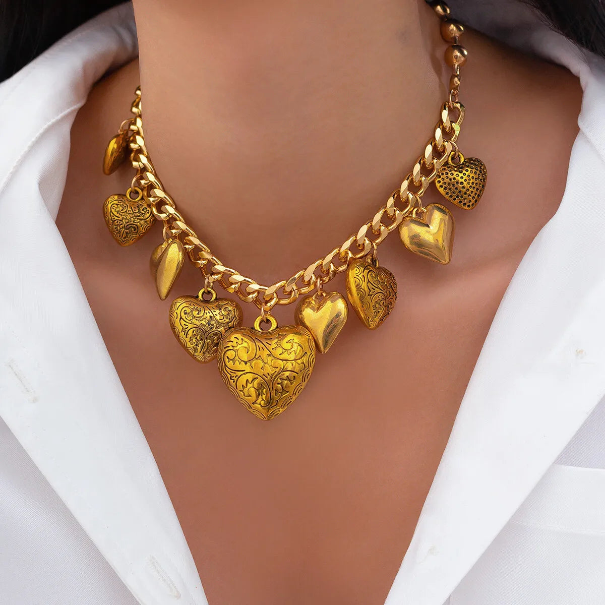 Statement Heart Necklace & Bracelet Set