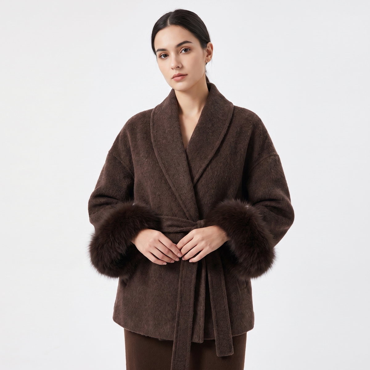 The Marguerite Belted Wrap Coat — side profile