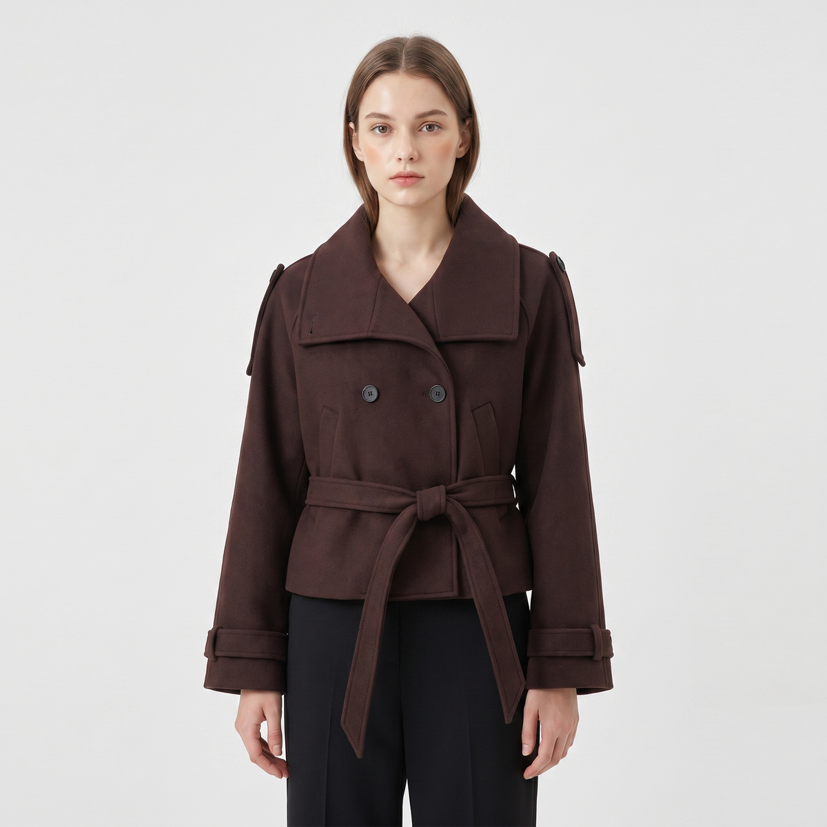The Florence Cropped Wool-Touch Coat — detail