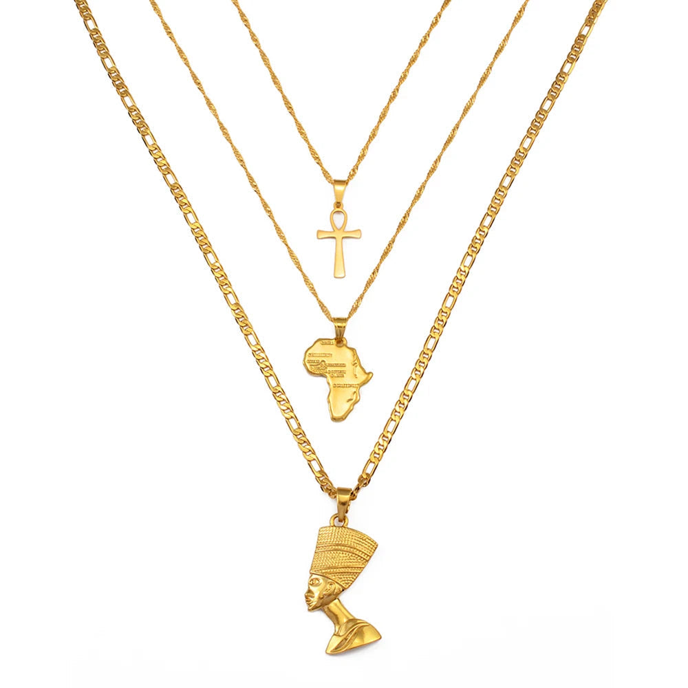 3 Piece Africa & Ankh Necklace Set