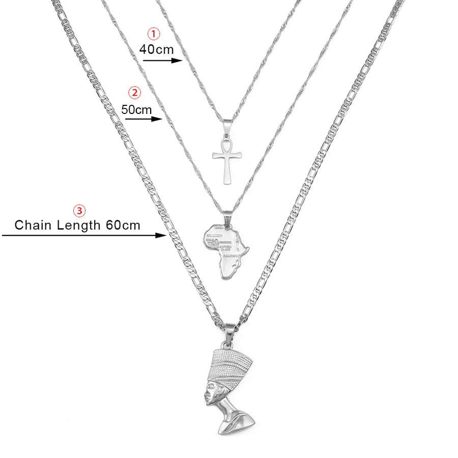 3 Piece Africa & Ankh Necklace Set