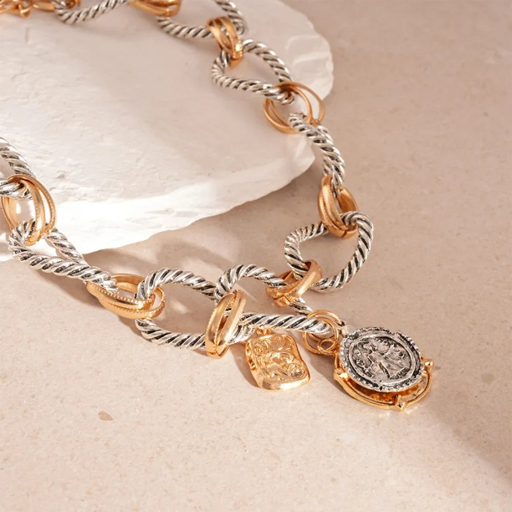 Dual Tone Chunky Coin Necklace