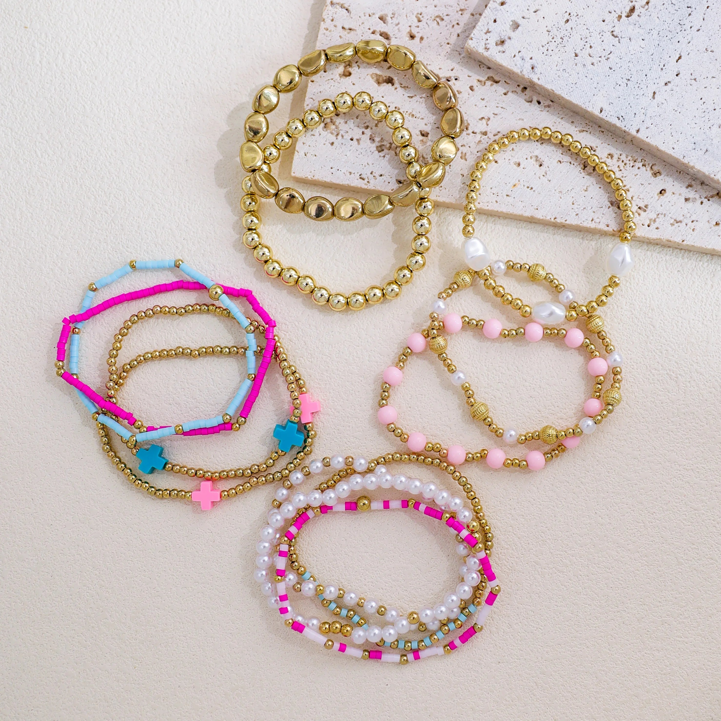 Cross Charm Bracelet Stack