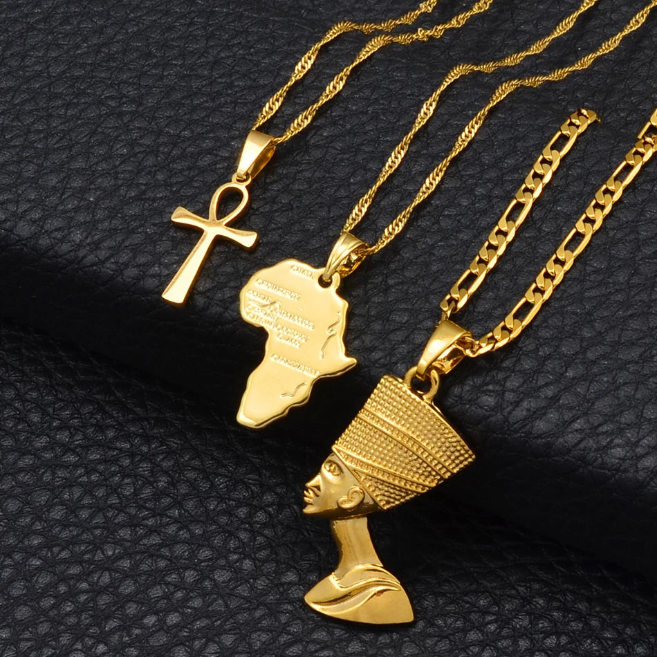 3 Piece Africa & Ankh Necklace Set